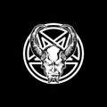 Black and white satan or damon with horn and pentagram vector