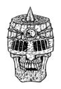 Black and white scary illustration of vector skull wearing knight helm