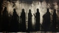 Gothic Chiaroscuro A Bold And Stark Black And White Painting Of Ghouls
