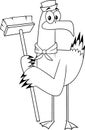 Black And White Seagull Bird Sailor Cartoon Character With Cleaning Brush