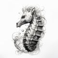 Black And White Seahorse Tattoo Drawing With 3d Realism