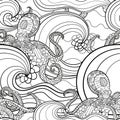 Black and white seamles oceanic pattern for coloring