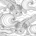 Black and white seamles oceanic pattern for coloring