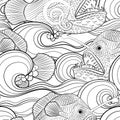 Black and white seamles oceanic pattern for coloring