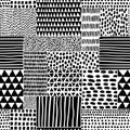 Black and white seamless doodle pattern. Hand-drawn ornament in patchwork style. Ethnic, tribal and african motifs. Hipster print Royalty Free Stock Photo