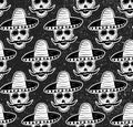 Black and white seamless hand-drawn skull pattern Royalty Free Stock Photo