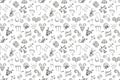 Black and white seamless pattern of 12 symbols and zodiac signs emblems. Monochrome astrological texture from mystical drawings dr
