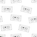 Black and white seamless pattern with audio cassette.