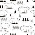 Black and white seamless pattern, bears and fir-trees Royalty Free Stock Photo