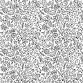 Black and white seamless pattern with berries, twigs and leaves of different plants for the autumn season Royalty Free Stock Photo