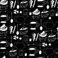 Black and white seamless pattern with cakes and sweets. Coffee background for menus, textiles and cafe decoration Royalty Free Stock Photo
