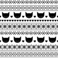 Black and white seamless pattern with cats for kids holidays. Scandinavian sweater style.