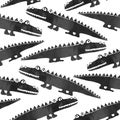 Black and white seamless pattern with cute crocodiles