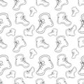 Black and white seamless pattern of demi boots in a linear minimalist style. Vector repeat texture.