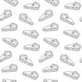 Black and white seamless pattern with detailed drawn blueberry cakes