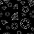 Black and White Seamless Pattern with Diamonds Outline. Royalty Free Stock Photo