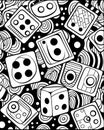 Black and white seamless pattern with dice. Vector background for coloring book Royalty Free Stock Photo