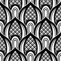 Black and White Seamless Pattern with Ethnic Motifs