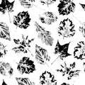 Black and white seamless pattern of falling leaves