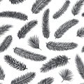 Black and white seamless pattern with fir pine evergreen conifer twigs