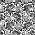 Black and White Seamless Pattern with Floral Motifs