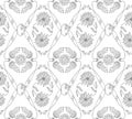 Black and white seamless pattern with flowers. Hand drawn floral background. Royalty Free Stock Photo