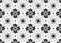 Black and white seamless pattern with flowers and swirls on a white background