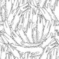 Black and white seamless pattern with funny crocodiles. Coloring page for adults and children Royalty Free Stock Photo