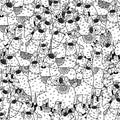 Black and white seamless pattern with funny llamas