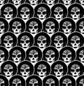 Black and white seamless hand-drawn skull pattern