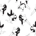 Black and white, seamless pattern with the image of judo techniques. Martial arts exercises. Royalty Free Stock Photo