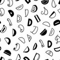 Black and white seamless pattern with the letter D in various styles, hand lettering.