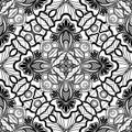 Black and White Seamless Pattern with Mosaic Floral Motif