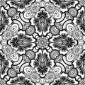 Black and White Seamless Pattern with Mosaic Floral Motif