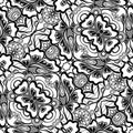 Black and White Seamless Pattern with Mosaic Floral Motif Royalty Free Stock Photo