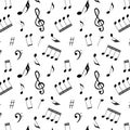 Seamless pattern of sheet music, musical notes, elements are isolated on a white background Royalty Free Stock Photo