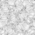 Black and white seamless pattern of orchid flowers. Royalty Free Stock Photo