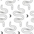 Seamless pattern with celestial snakes, crescents and moon phases. Royalty Free Stock Photo
