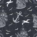 Black and white seamless pattern with ships Royalty Free Stock Photo