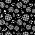 Black and white seamless pattern, stylized circles with a cage and stripes Royalty Free Stock Photo