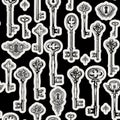 Seamless pattern with vintage keys and keyholes