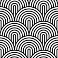 Black and white seamless striped seigaiha pattern. Simple wavy print for textiles, packaging. Vector illustration