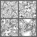 Black And White Seamless Tropical Leaves Floral Vector Pattern Background Wallpaper Design