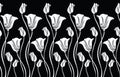Black and white seamless tulip flower border