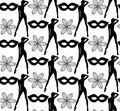 Black and white seamless wallpaper woman mask flower