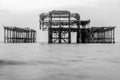 The old ruined and burnt out pier in Brighton Royalty Free Stock Photo
