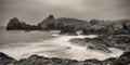 Black and white seascsape, Kynance Cove, Cornwall. Royalty Free Stock Photo