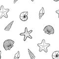 Black and white Seashell seamless pattern. design for holiday greeting card and invitation of seasonal summer holidays, summer