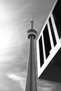 Black and white senic image of the CN Tower