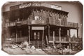 Black and White Sepia Vintage Photo of Old Western Wooden Building/Saloon in Goldfield Gold Mine Ghost Town